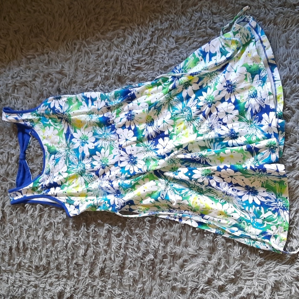 green and blue flower dress